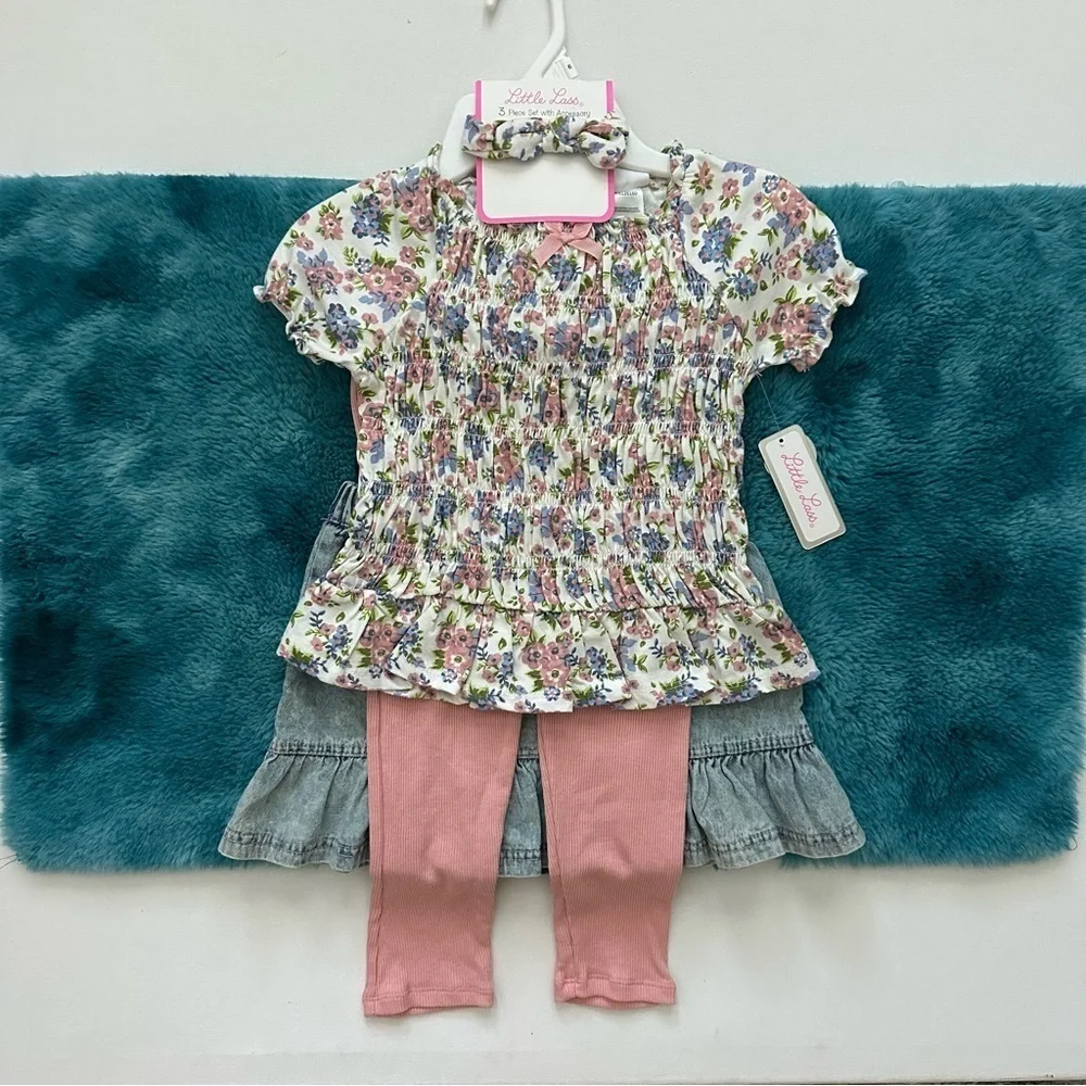 Little Lass Floral Headband and Outfit Set Size 6 - Picture 2 of 10